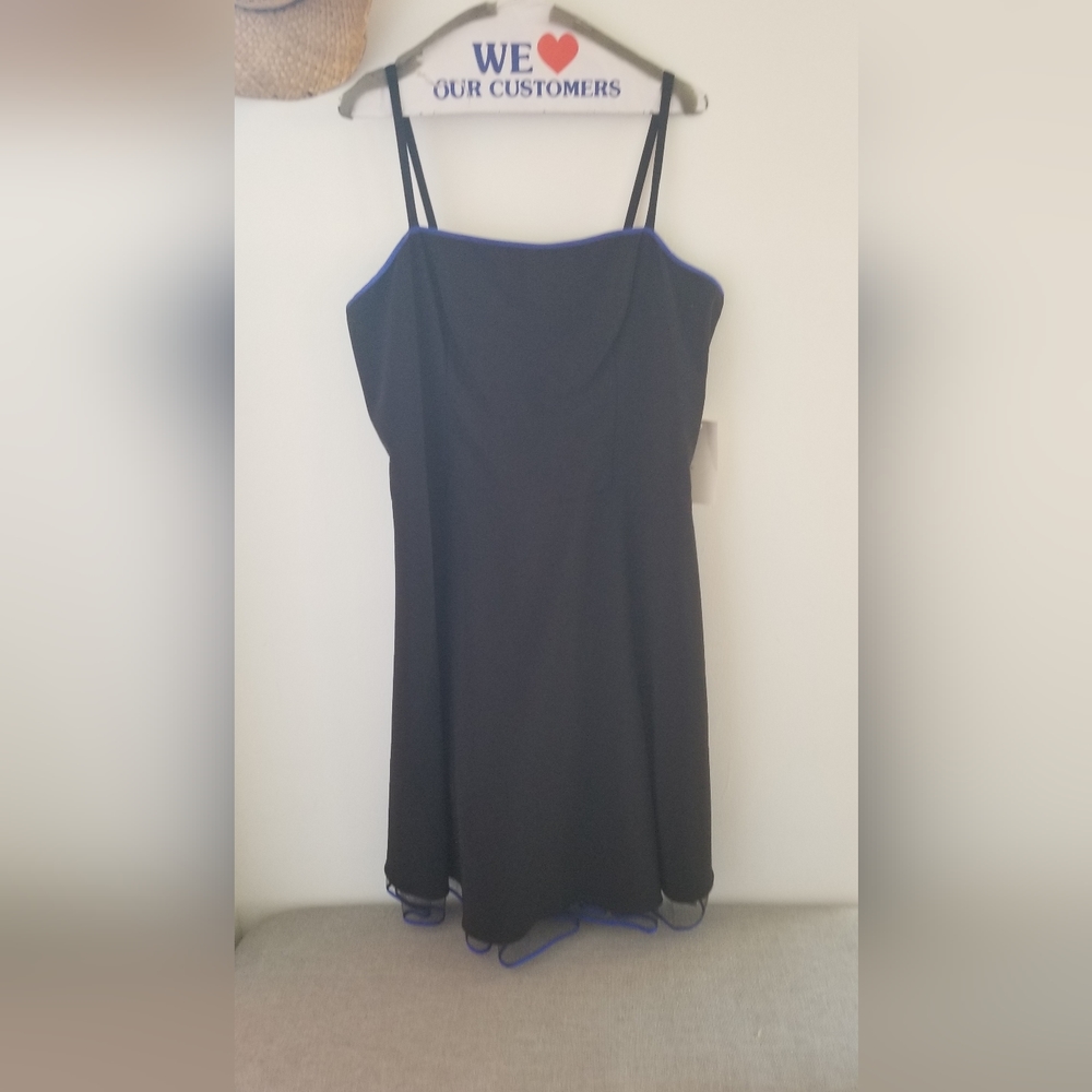 Steppin Out Little black dress with royal blue piping